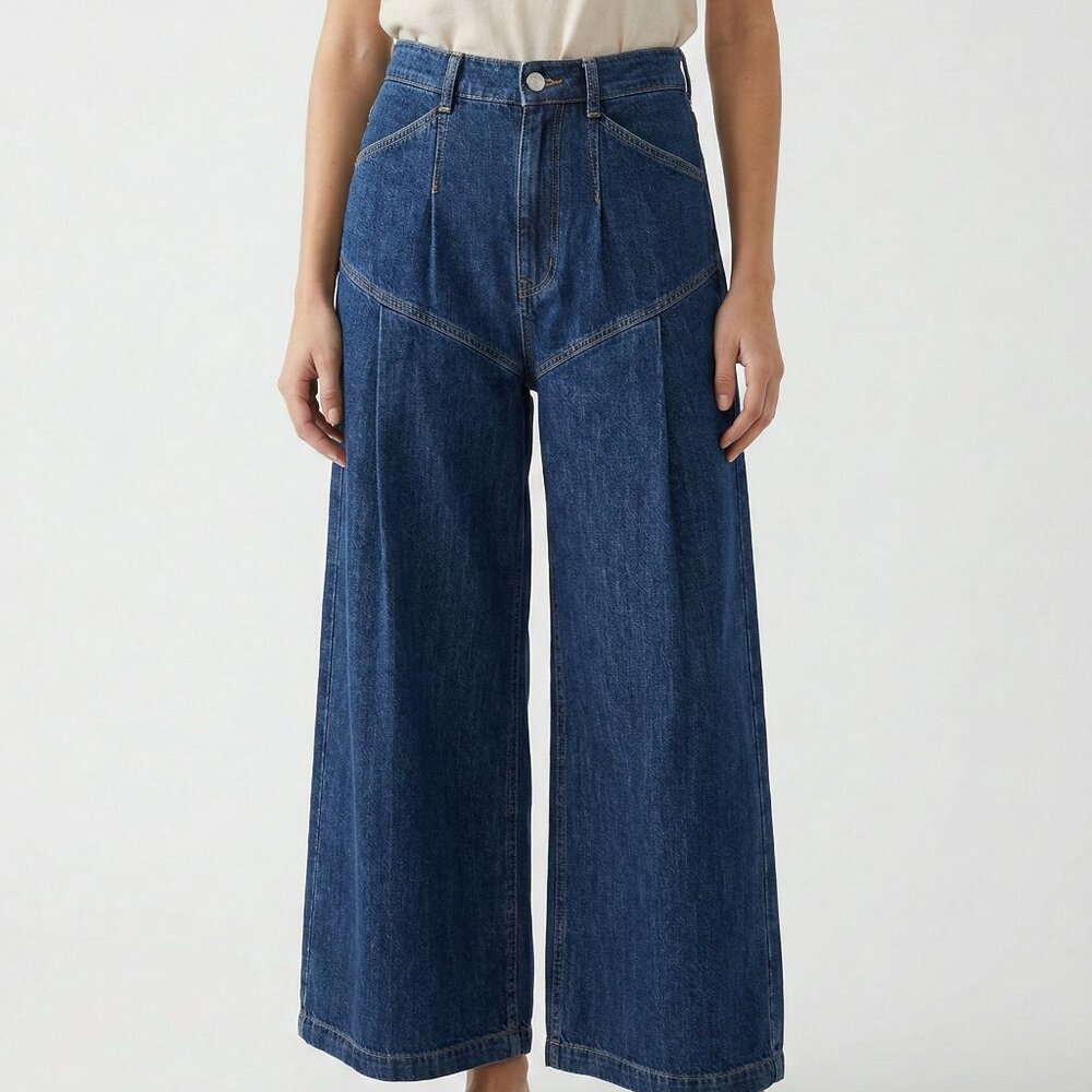 Anthropologie Pilcro Jeans Wide Leg Trouser Blue Denim High Rise 30T